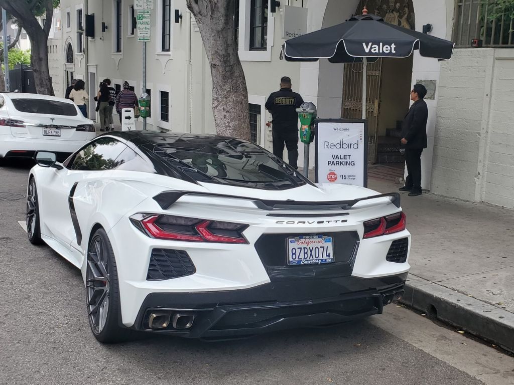 white-corvette-valet-parking-beverly-hills-la